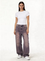 Relaxed Wide-Leg Washed Cotton Denim - jex