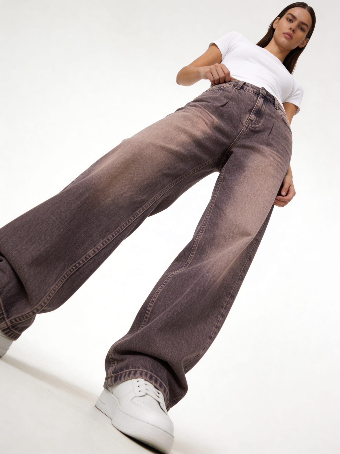 Relaxed Wide-Leg Washed Cotton Denim - jex