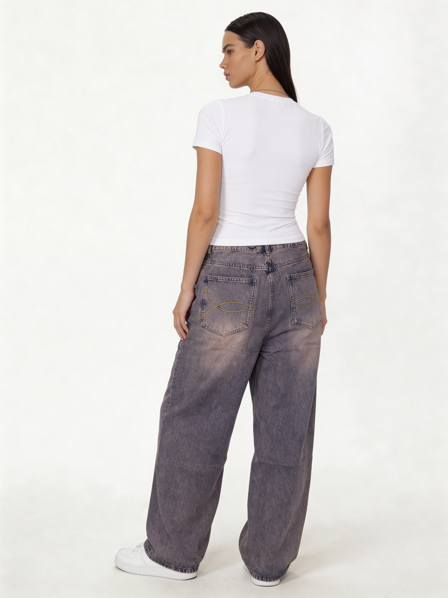 Relaxed Wide-Leg Washed Cotton Denim - jex