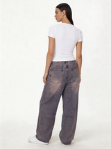 Relaxed Wide-Leg Washed Cotton Denim - jex