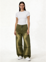 Relaxed Wide-Leg Panelled Washed Cotton Denim - jex