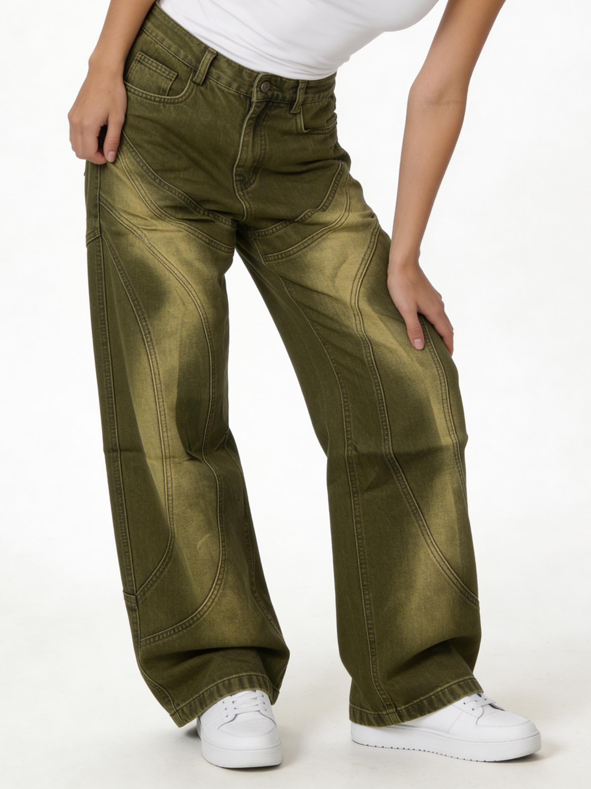 Relaxed Wide-Leg Panelled Washed Cotton Denim - jex