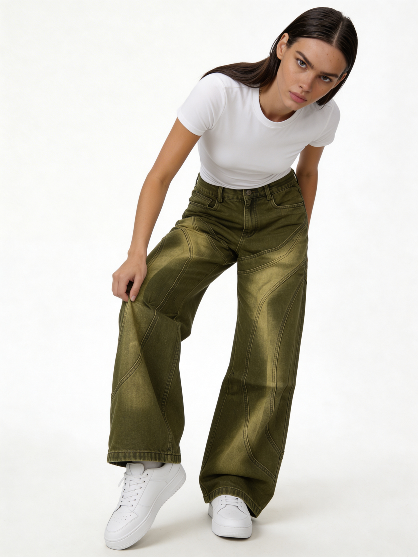 Relaxed Wide-Leg Panelled Washed Cotton Denim - jex