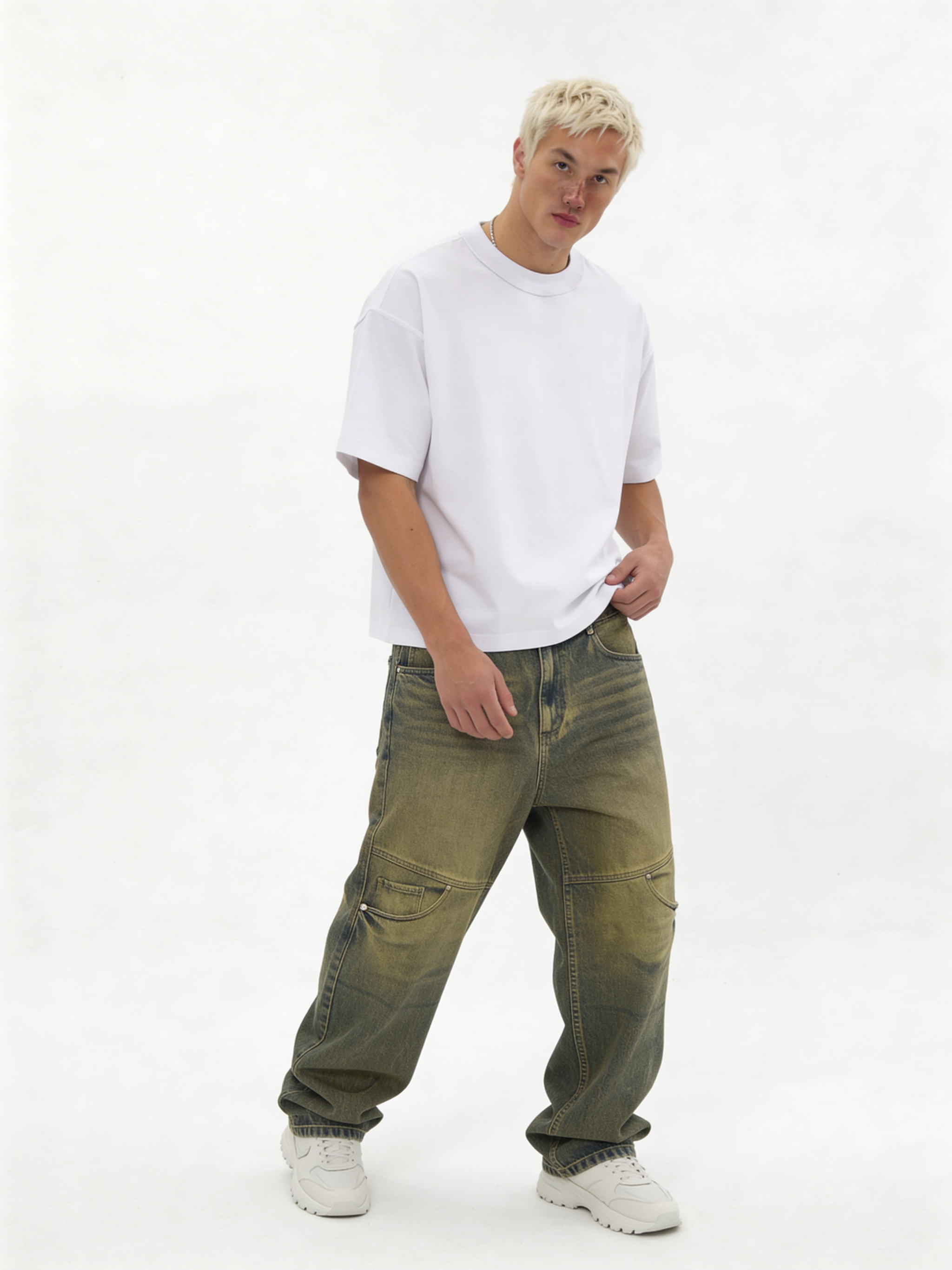 Relaxed Wide-Leg Riveted Panelled Denim - jex