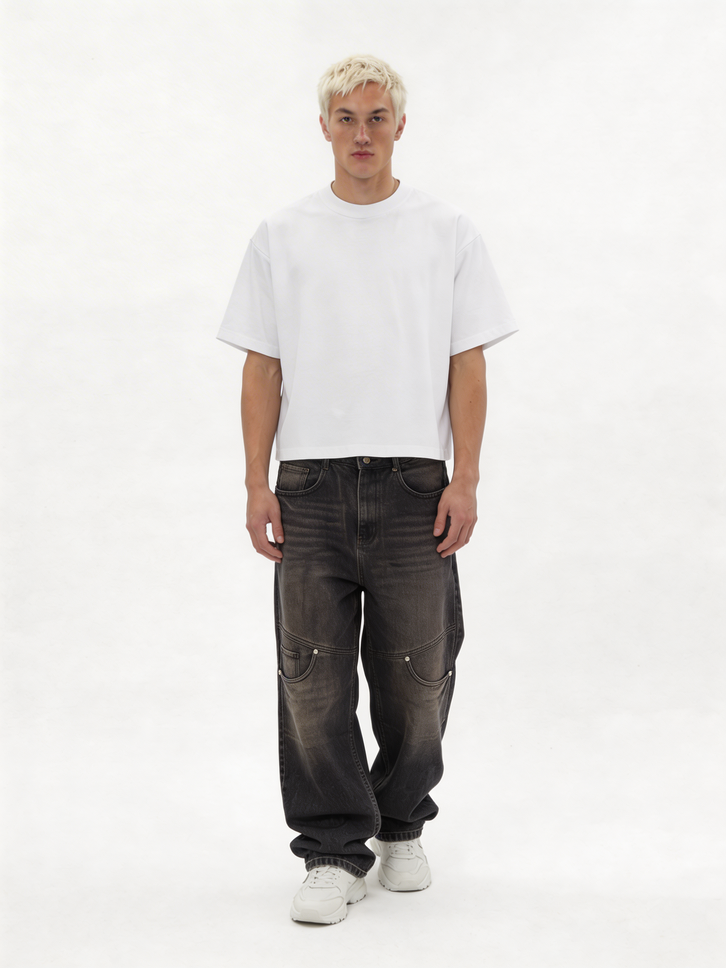 Relaxed Wide-Leg Riveted Panelled Denim - jex