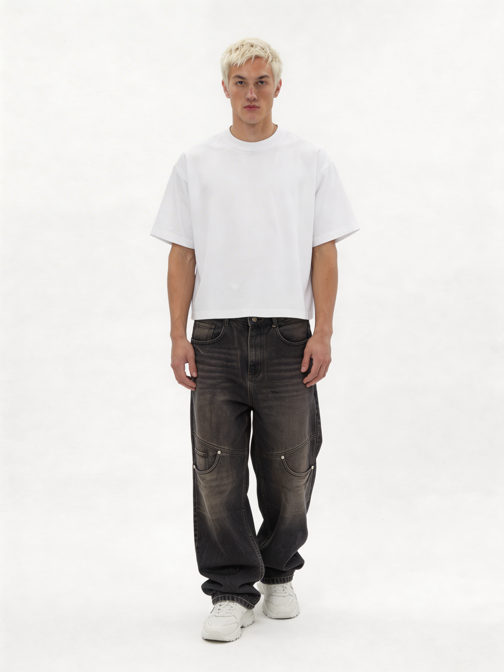 Relaxed Wide-Leg Riveted Panelled Denim - jex