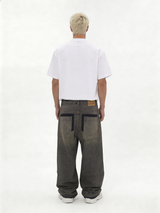 Relaxed Wide-Leg Riveted Panelled Denim - jex
