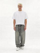 Relaxed Wide-Leg Drawstring Cotton Denim - jex
