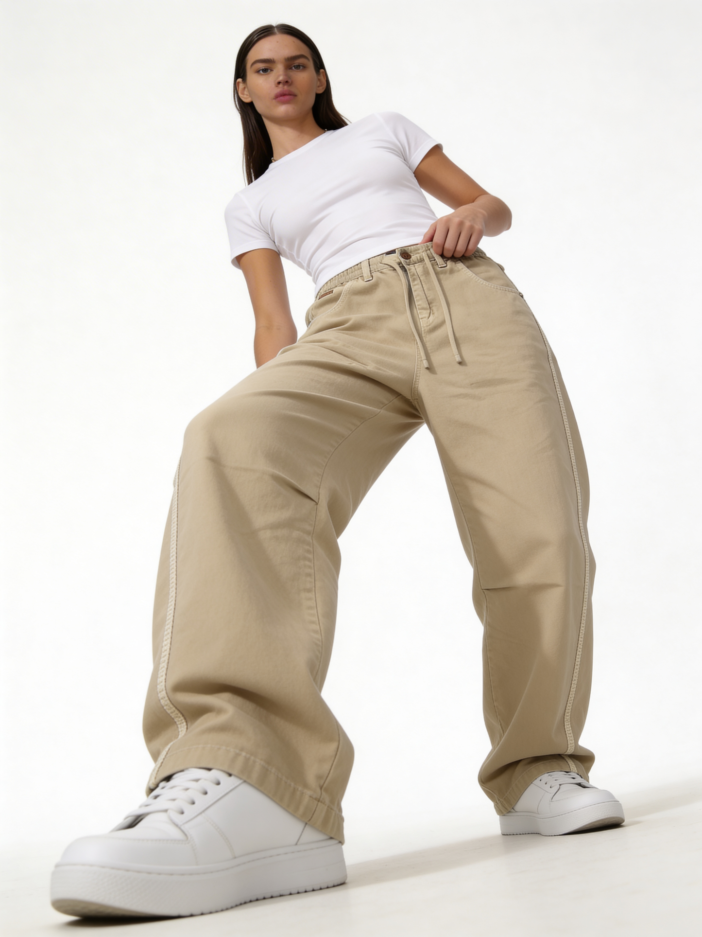 Relaxed Wide-Leg Cotton Twill Drawstring Trousers - jex