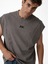 Boxy Panelled Heavyweight Cotton Sleeveless Tee - ink