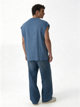 Boxy Panelled Heavyweight Cotton Sleeveless Tee - ink