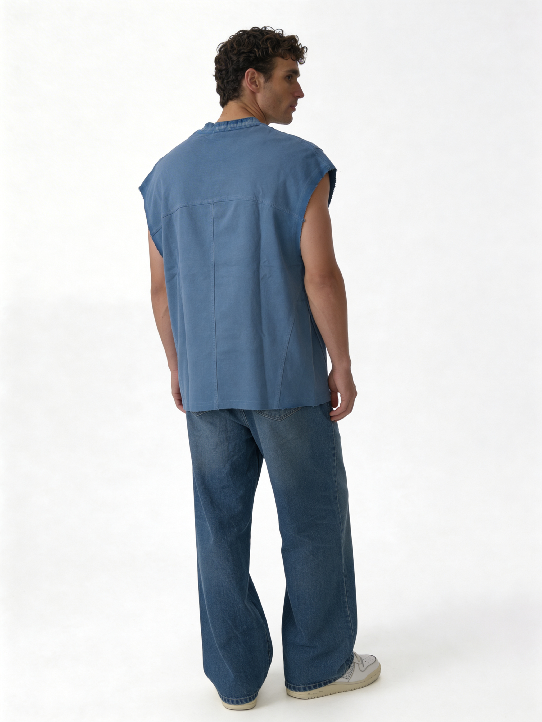 Boxy Panelled Heavyweight Cotton Sleeveless Tee - ink