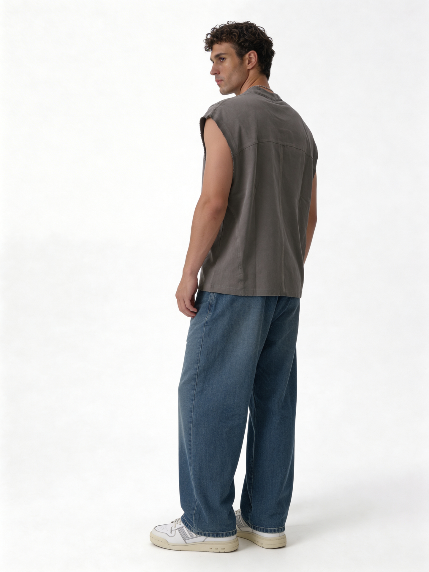 Boxy Panelled Heavyweight Cotton Sleeveless Tee - ink