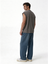 Boxy Panelled Heavyweight Cotton Sleeveless Tee - ink