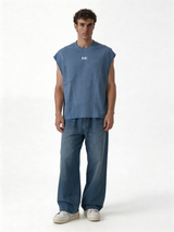 Boxy Panelled Heavyweight Cotton Sleeveless Tee - ink