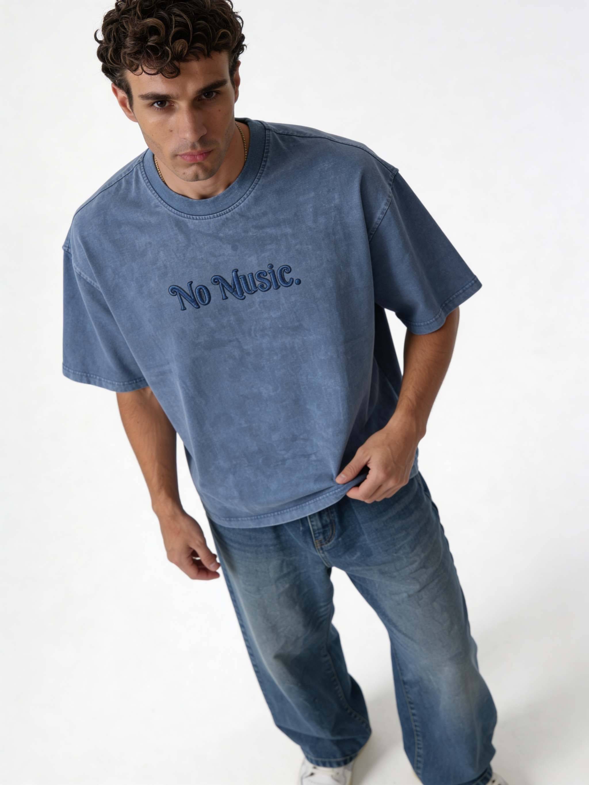 Boxy Acid Wash Cotton Graphic Tee - ink
