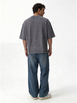 Boxy Panelled Acid Wash Cotton Tee - ink