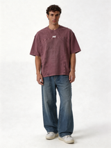 Boxy Panelled Acid Wash Cotton Tee - ink