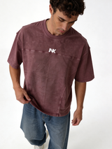 Boxy Panelled Acid Wash Cotton Tee - ink