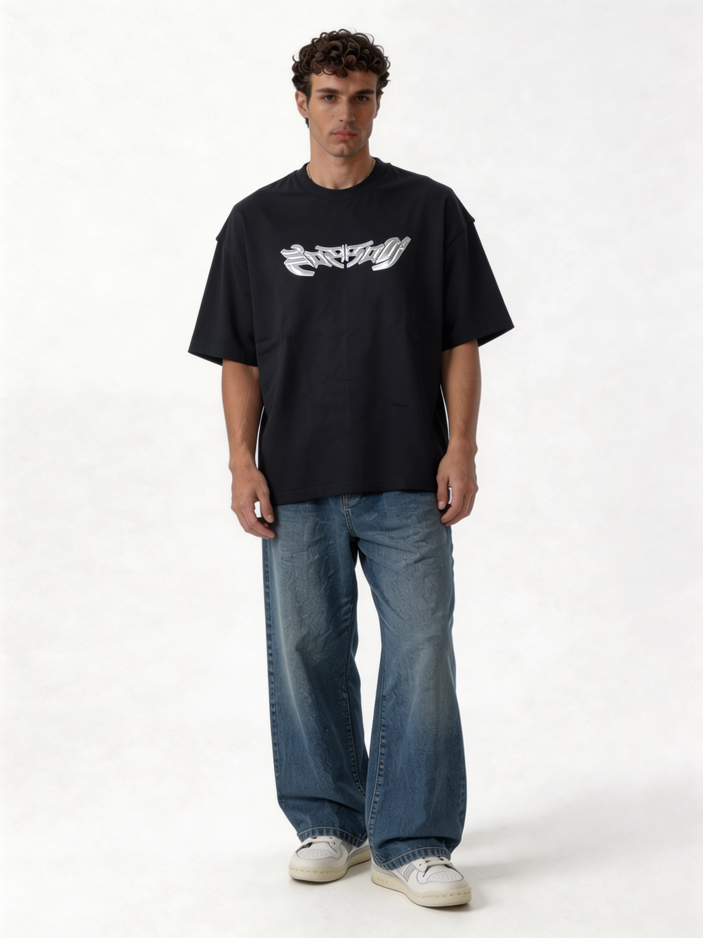 Boxy Heavyweight Cotton Cyber Graphic Tee - ink