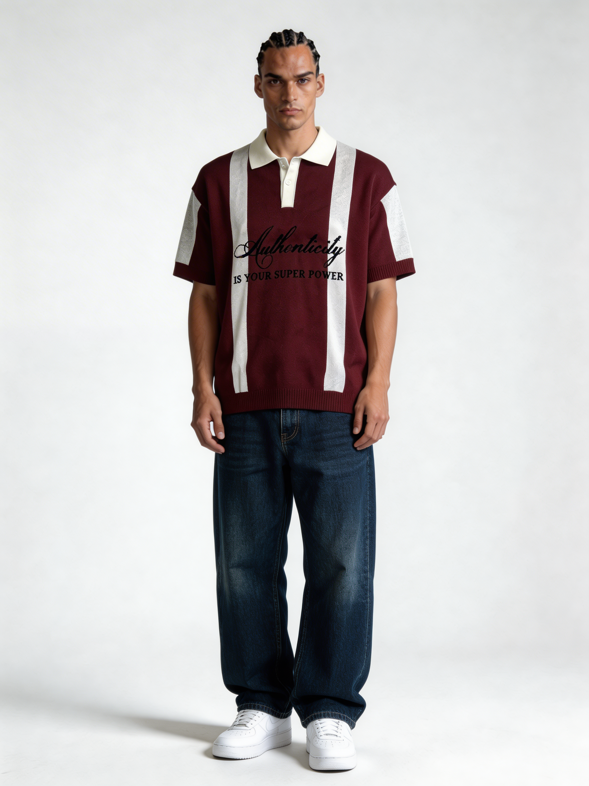 Boxy Knit Cotton Graphic Polo Shirt - void