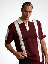 Boxy Knit Cotton Graphic Polo Shirt - void