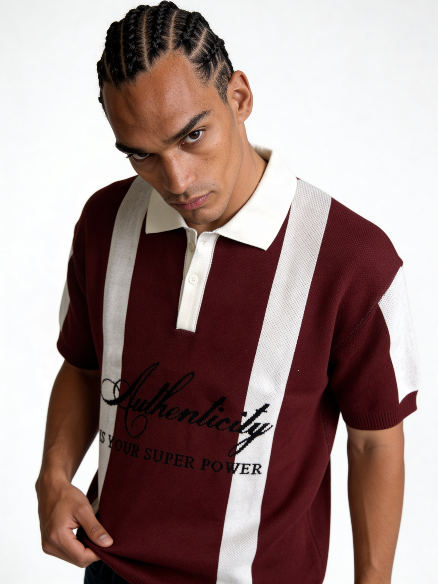 Boxy Knit Cotton Graphic Polo Shirt - void