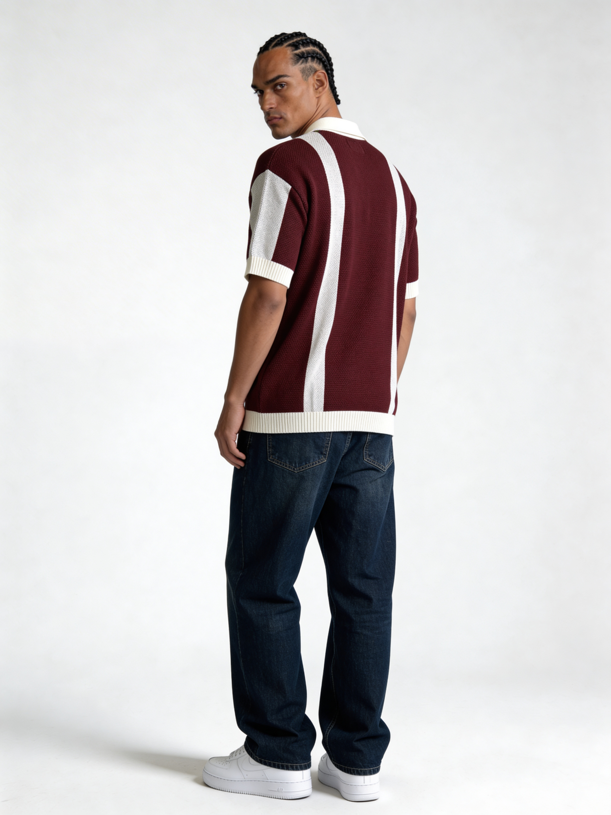 Boxy Knit Cotton Graphic Polo Shirt - void