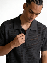 Boxy Crochet Knit Mesh Polo - void