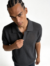 Boxy Crochet Knit Mesh Polo - void