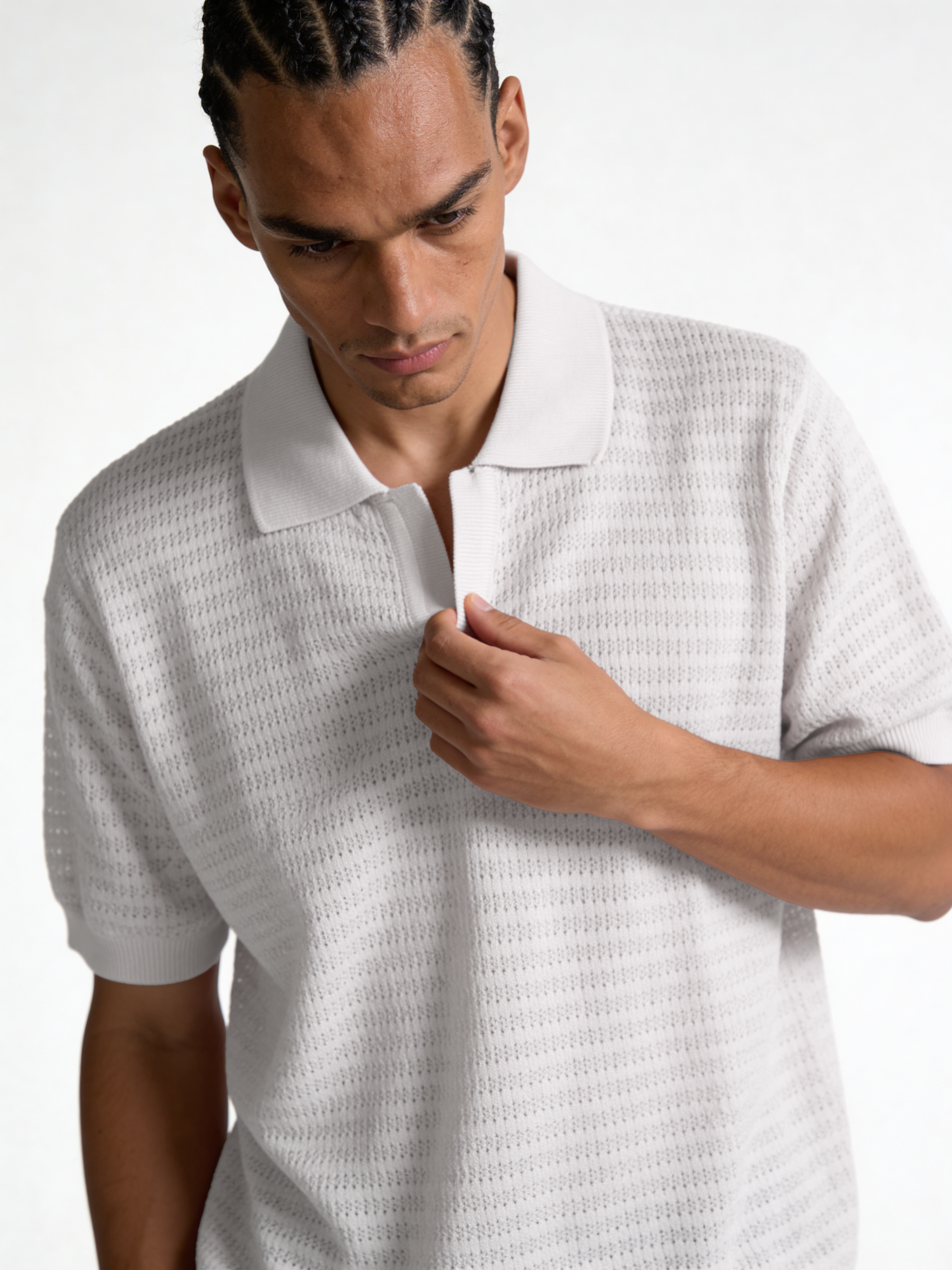 Boxy Crochet Knit Mesh Polo - void