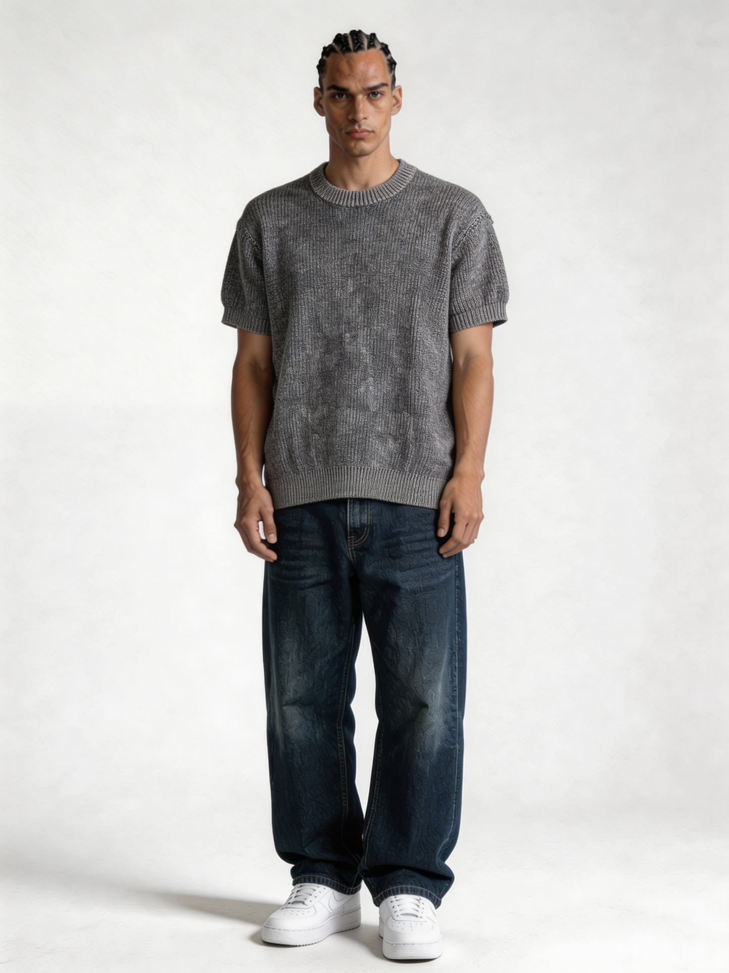 Boxy Heavyweight Textured Knit Crewneck - void