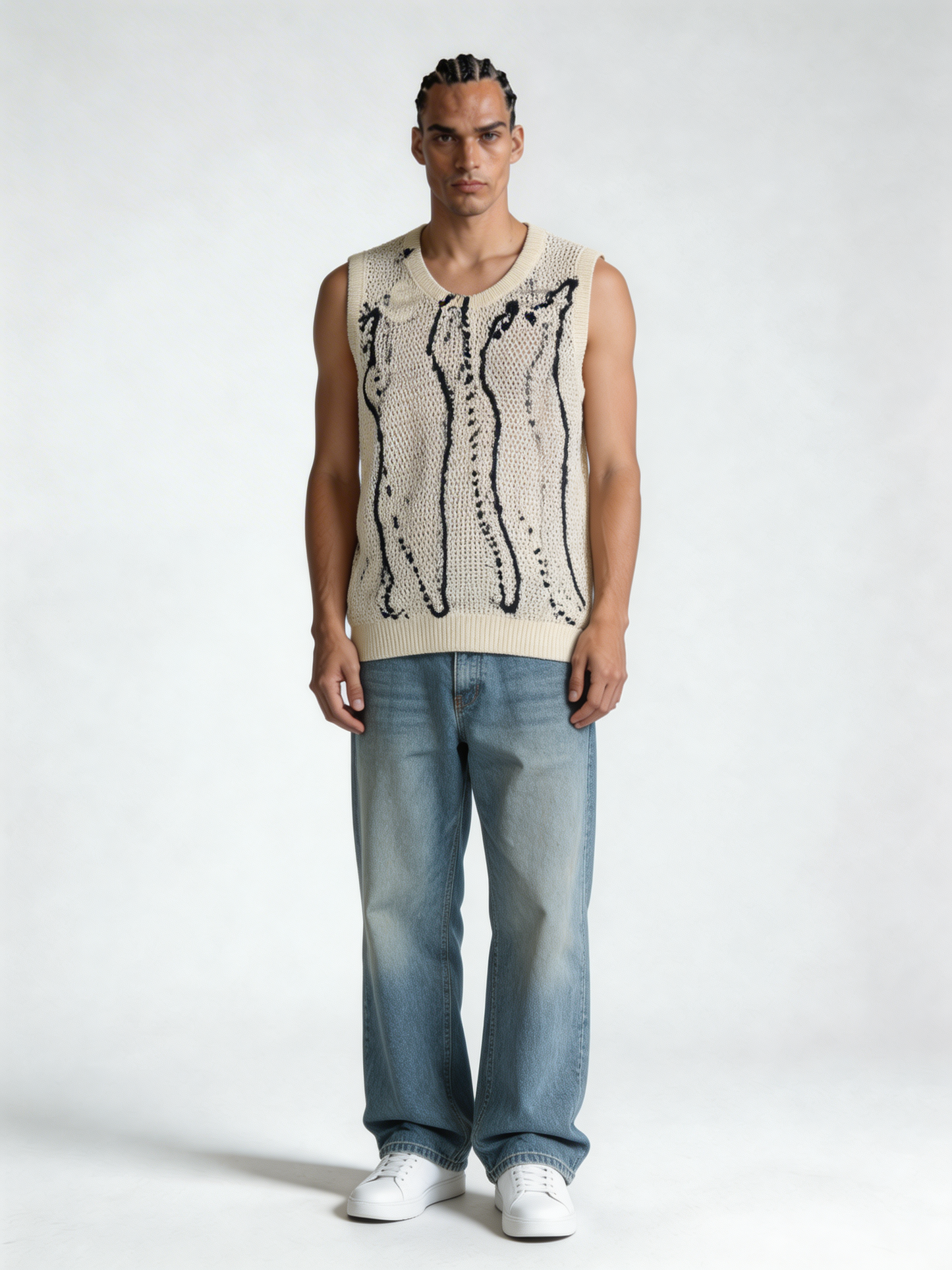 Relaxed Crochet Knit Graphic Vest - void