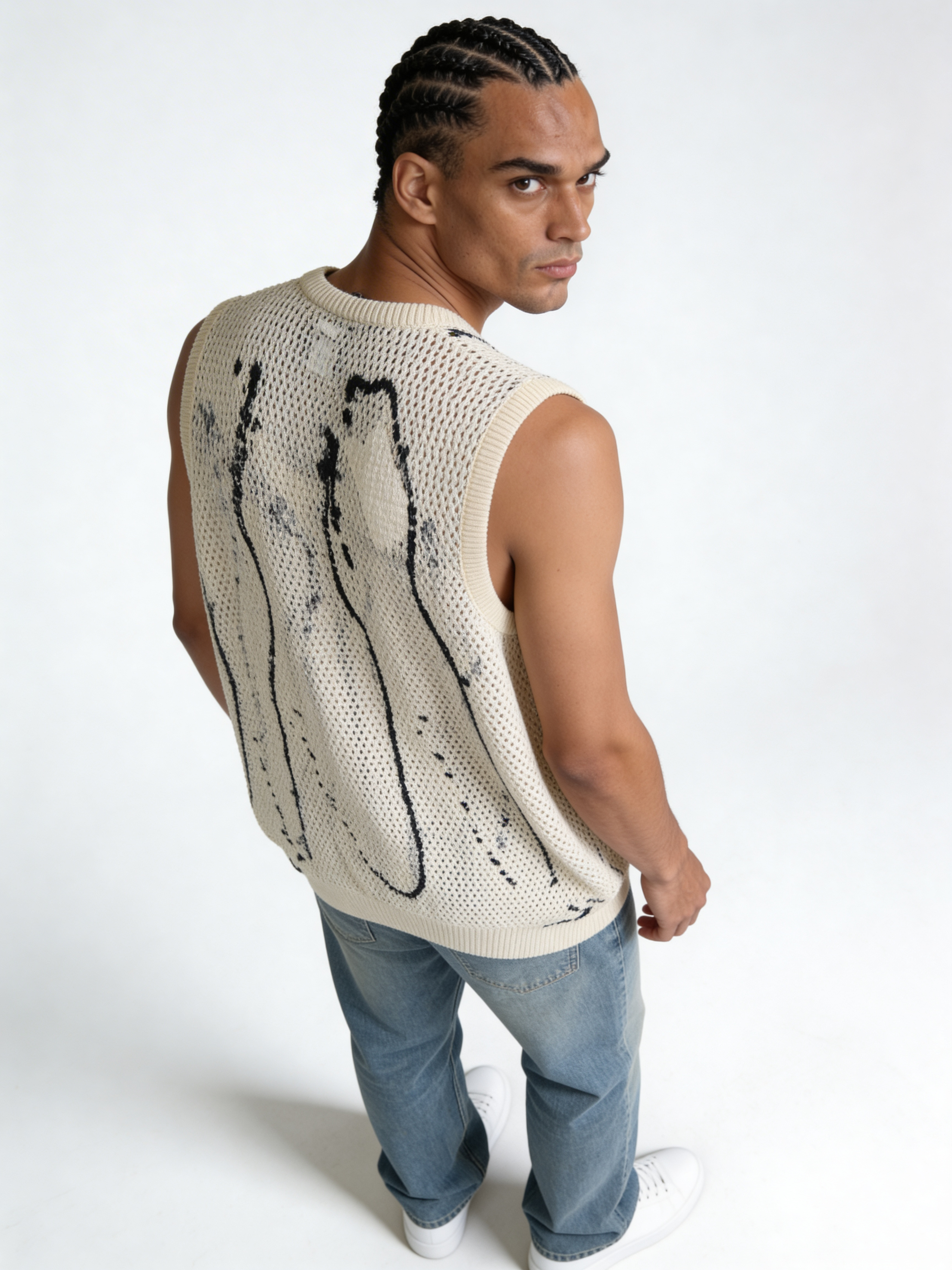 Relaxed Crochet Knit Graphic Vest - void