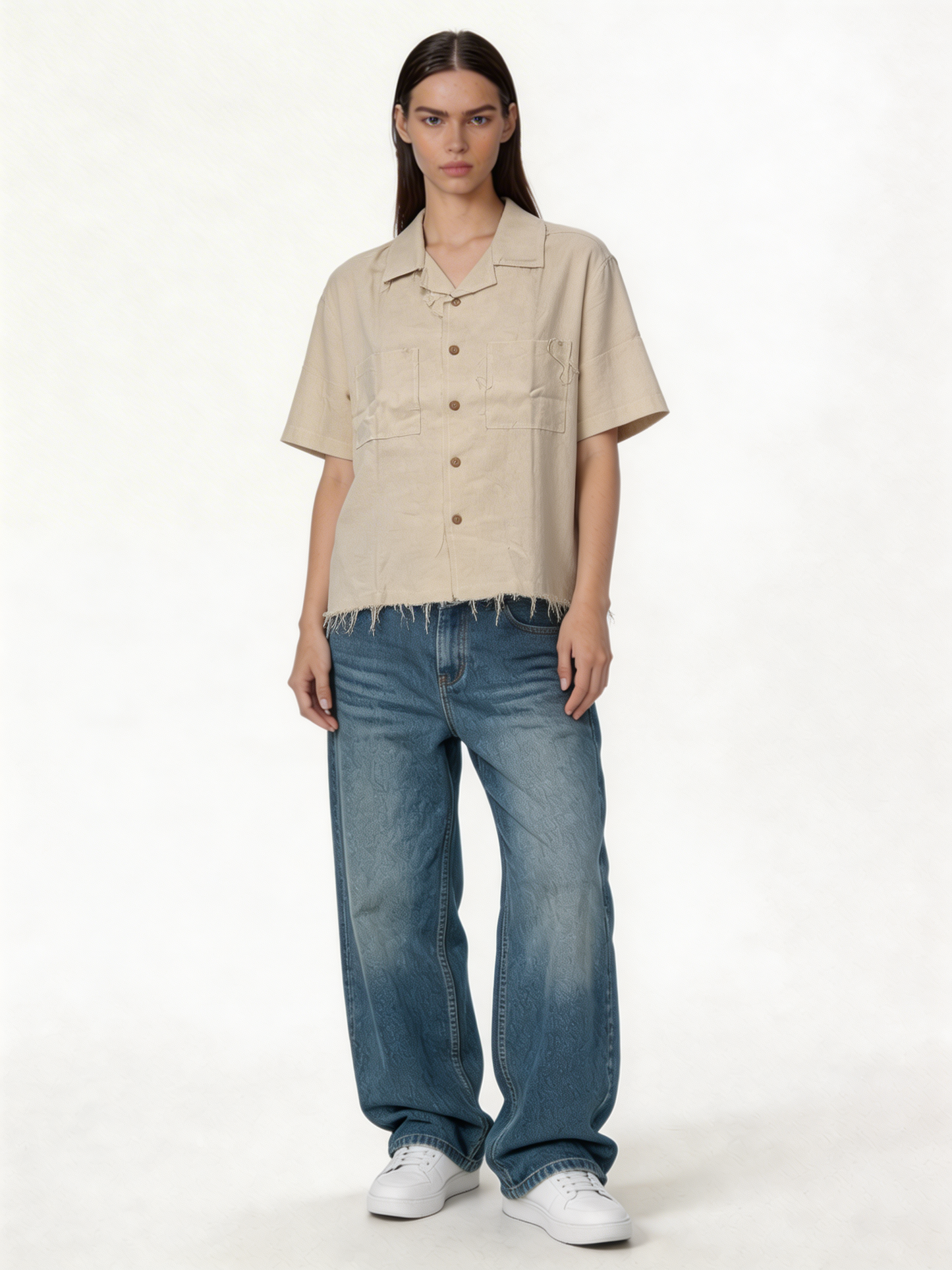 Boxy Raw-Hem Linen-Blend Short Sleeve Shirt - jeddah