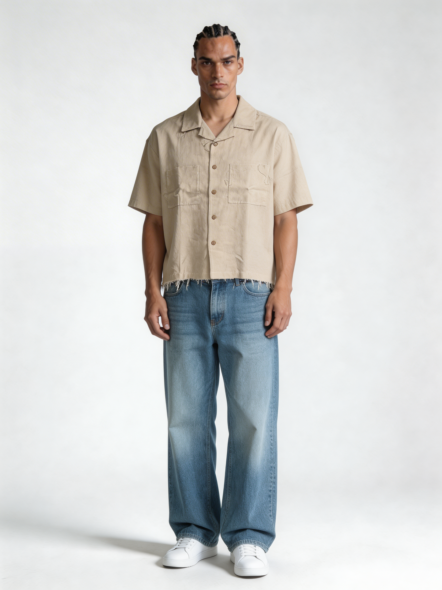 Boxy Raw-Hem Linen-Blend Short Sleeve Shirt - jeddah