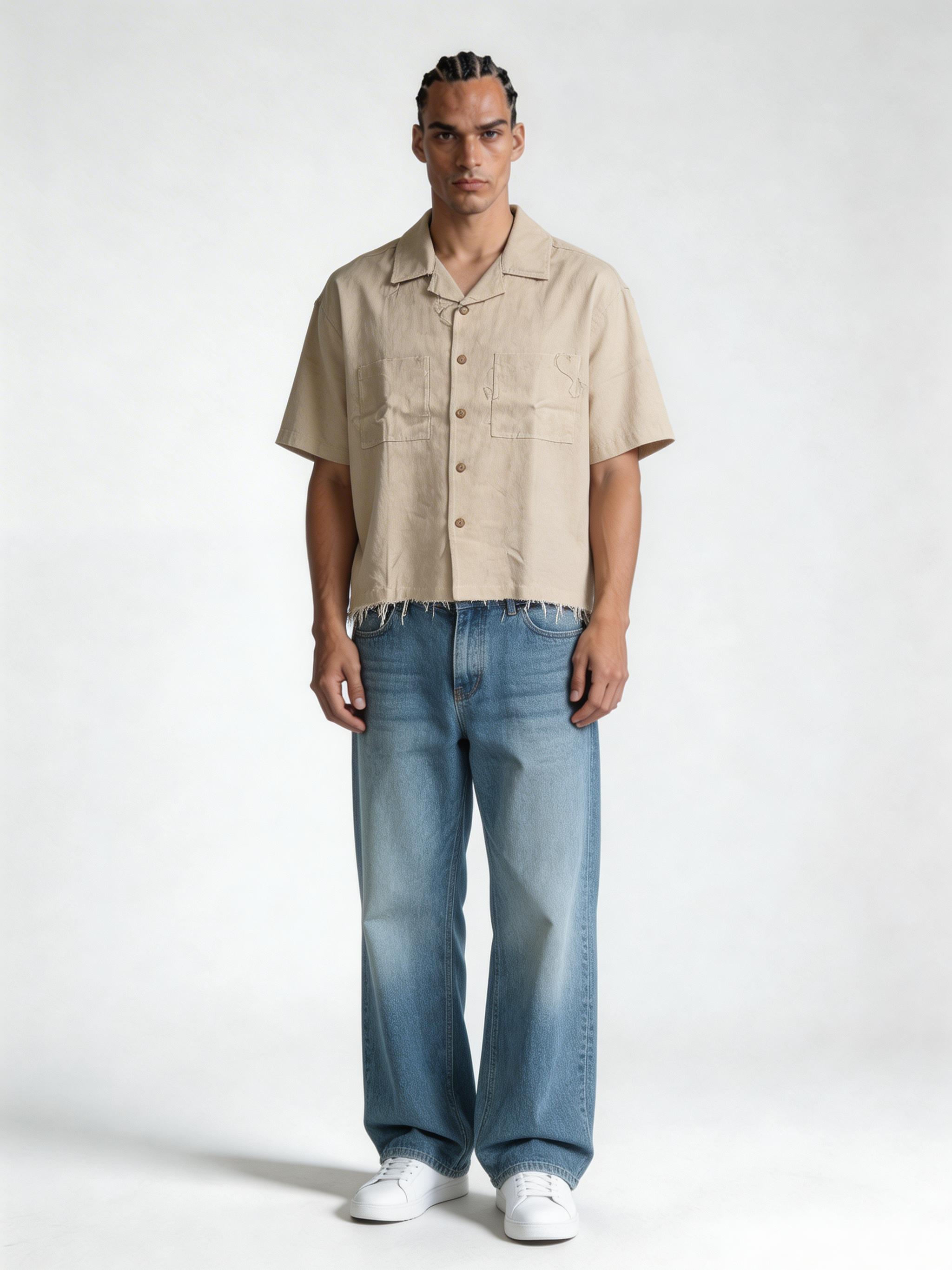 Boxy Raw-Hem Linen-Blend Short Sleeve Shirt - jeddah