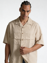 Boxy Raw-Hem Linen-Blend Short Sleeve Shirt - jeddah
