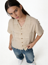 Boxy Raw-Hem Linen-Blend Short Sleeve Shirt - jeddah