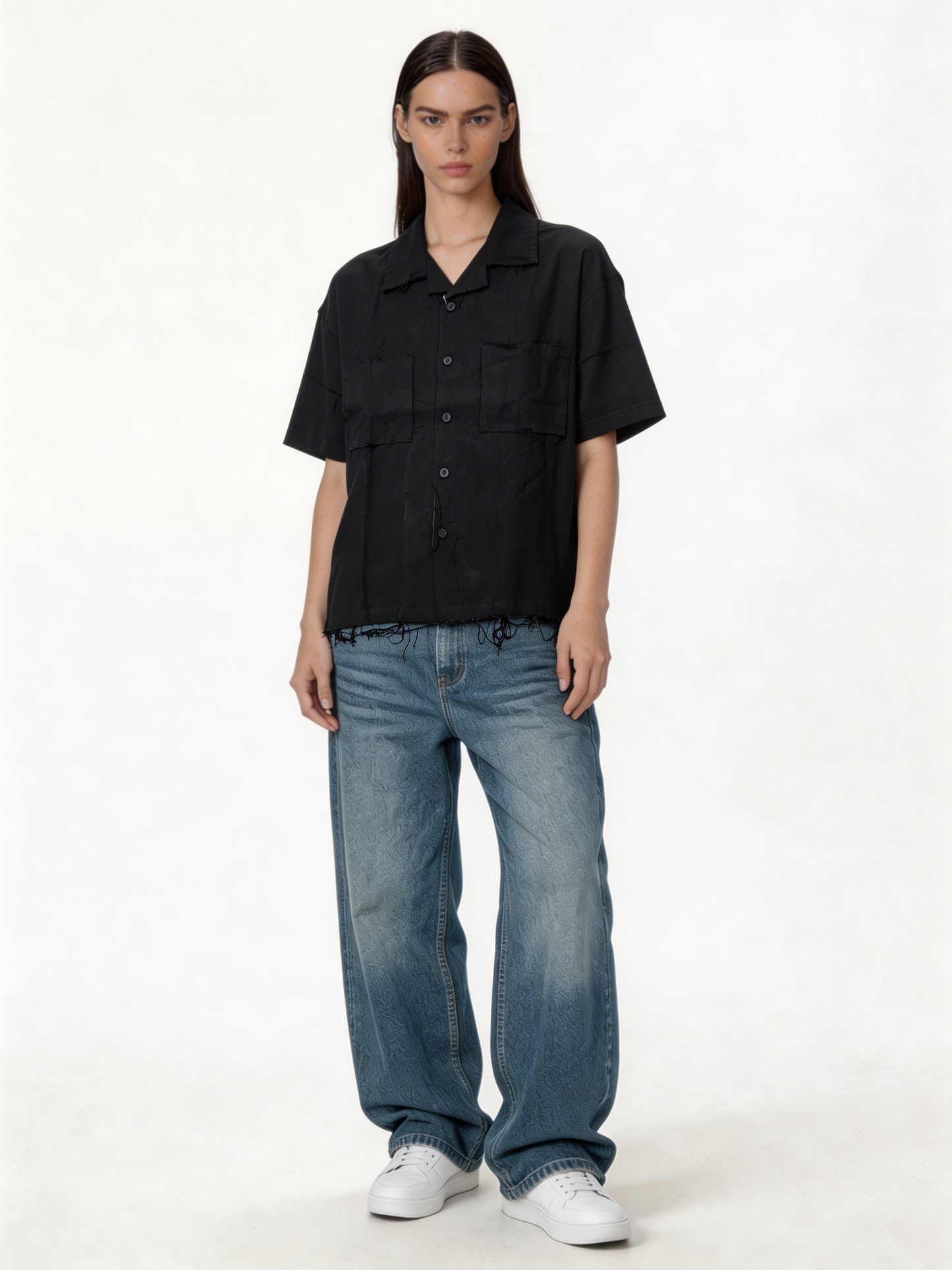 Boxy Raw-Hem Linen-Blend Short Sleeve Shirt - jeddah