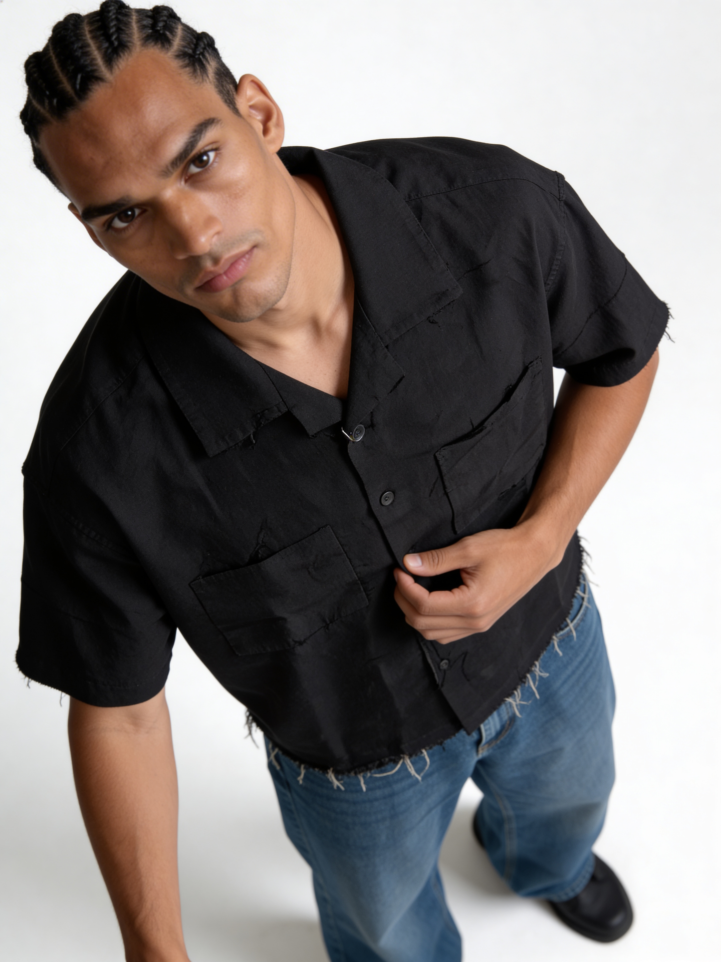 Boxy Raw-Hem Linen-Blend Short Sleeve Shirt - jeddah