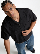 Boxy Raw-Hem Linen-Blend Short Sleeve Shirt - jeddah