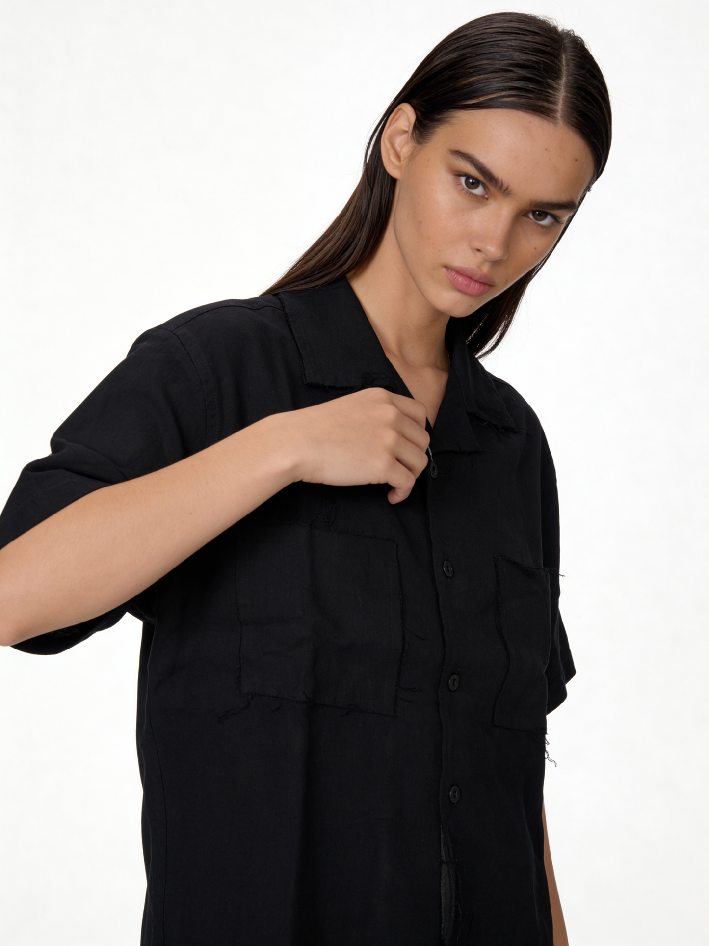 Boxy Raw-Hem Linen-Blend Short Sleeve Shirt - jeddah