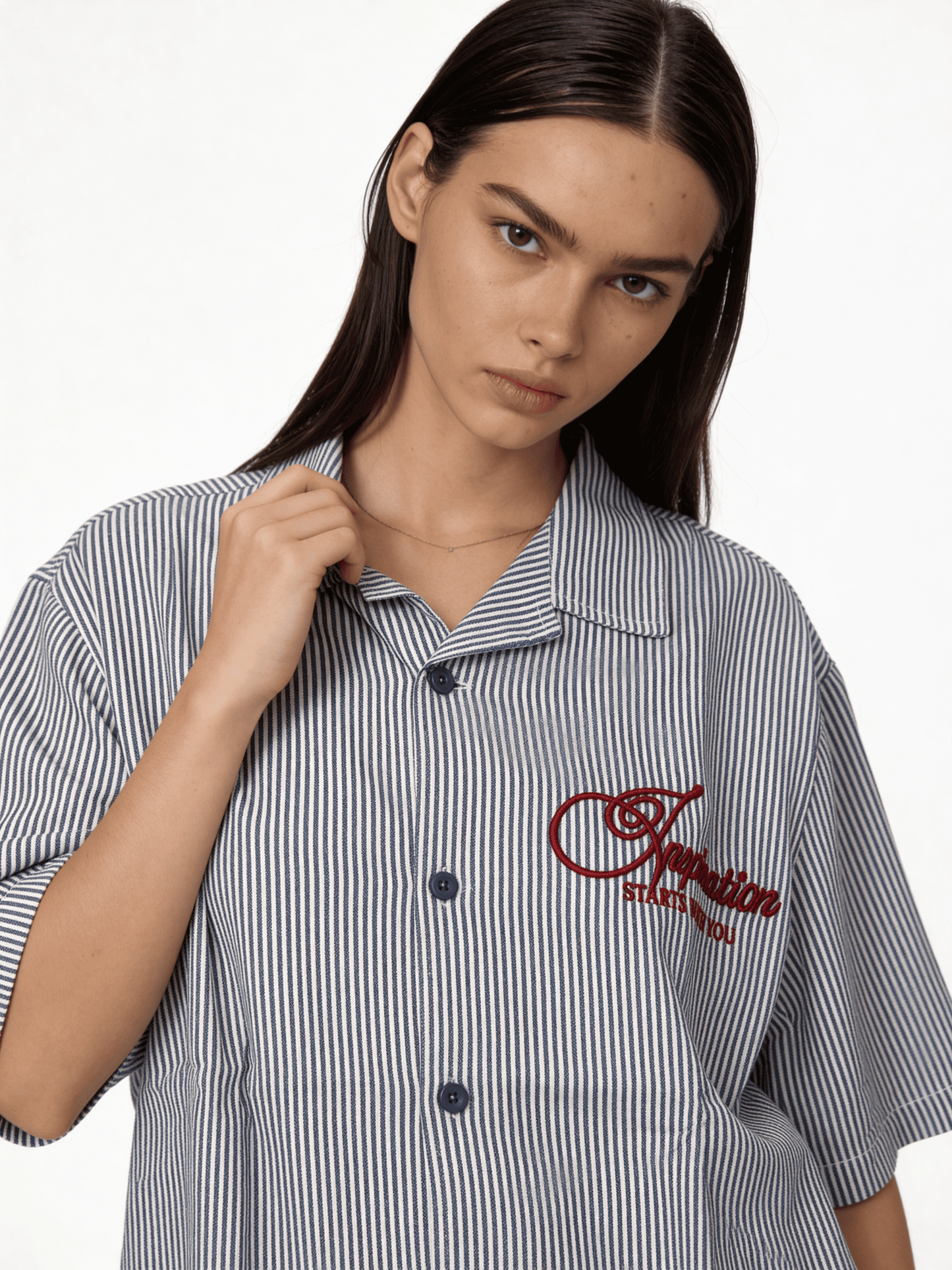 Boxy Striped Cotton Graphic Short Sleeve Shirt - jeddah