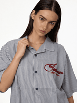Boxy Striped Cotton Graphic Short Sleeve Shirt - jeddah