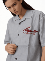Boxy Striped Cotton Graphic Short Sleeve Shirt - jeddah