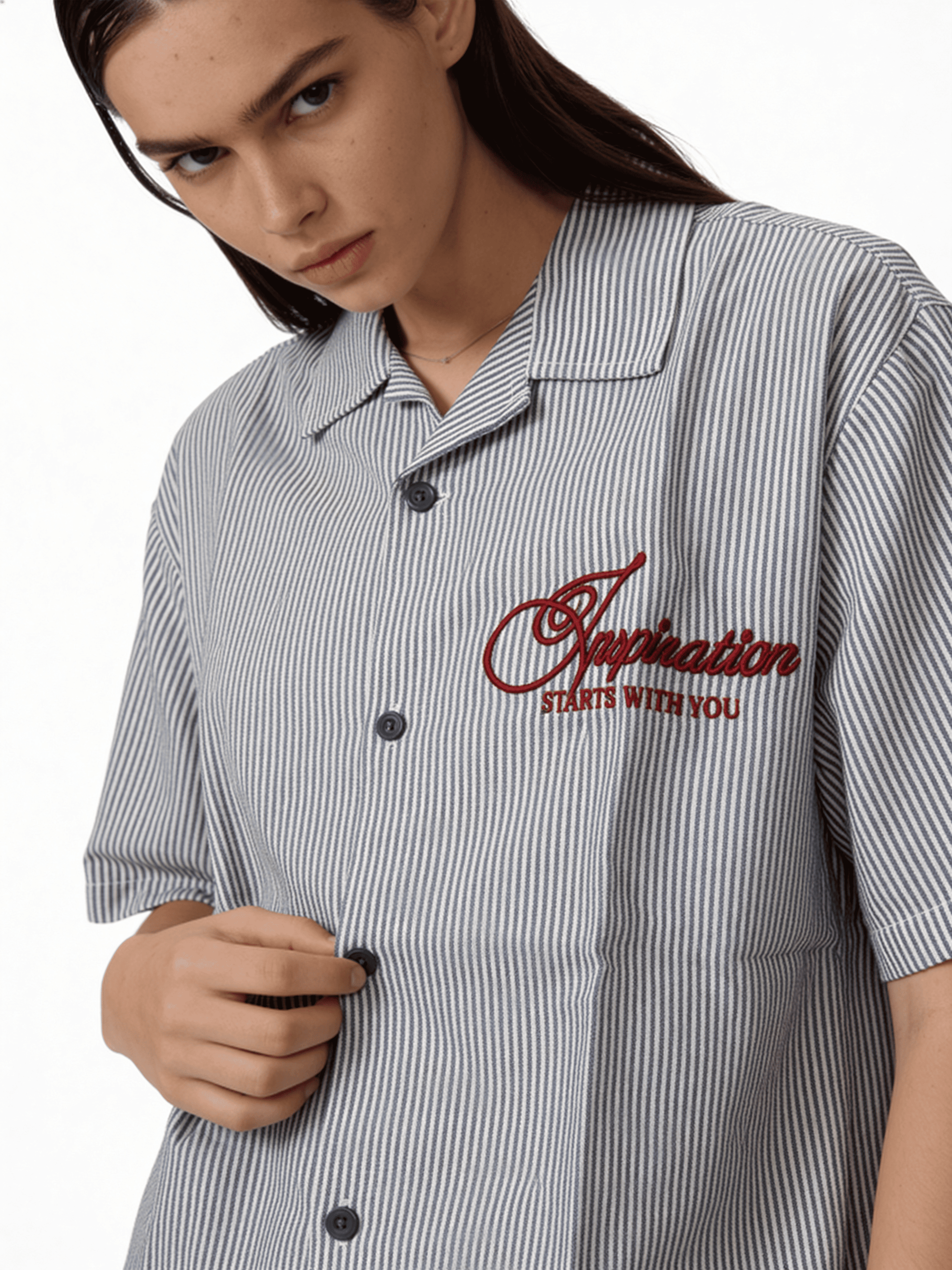 Boxy Striped Cotton Graphic Short Sleeve Shirt - jeddah