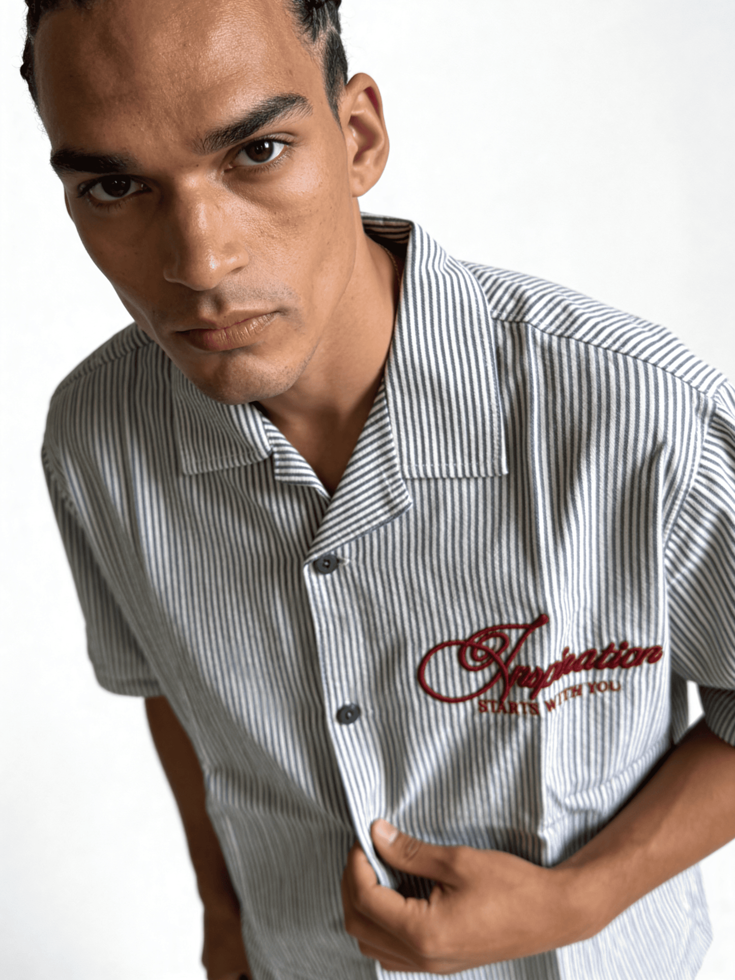 Boxy Striped Cotton Graphic Short Sleeve Shirt - jeddah