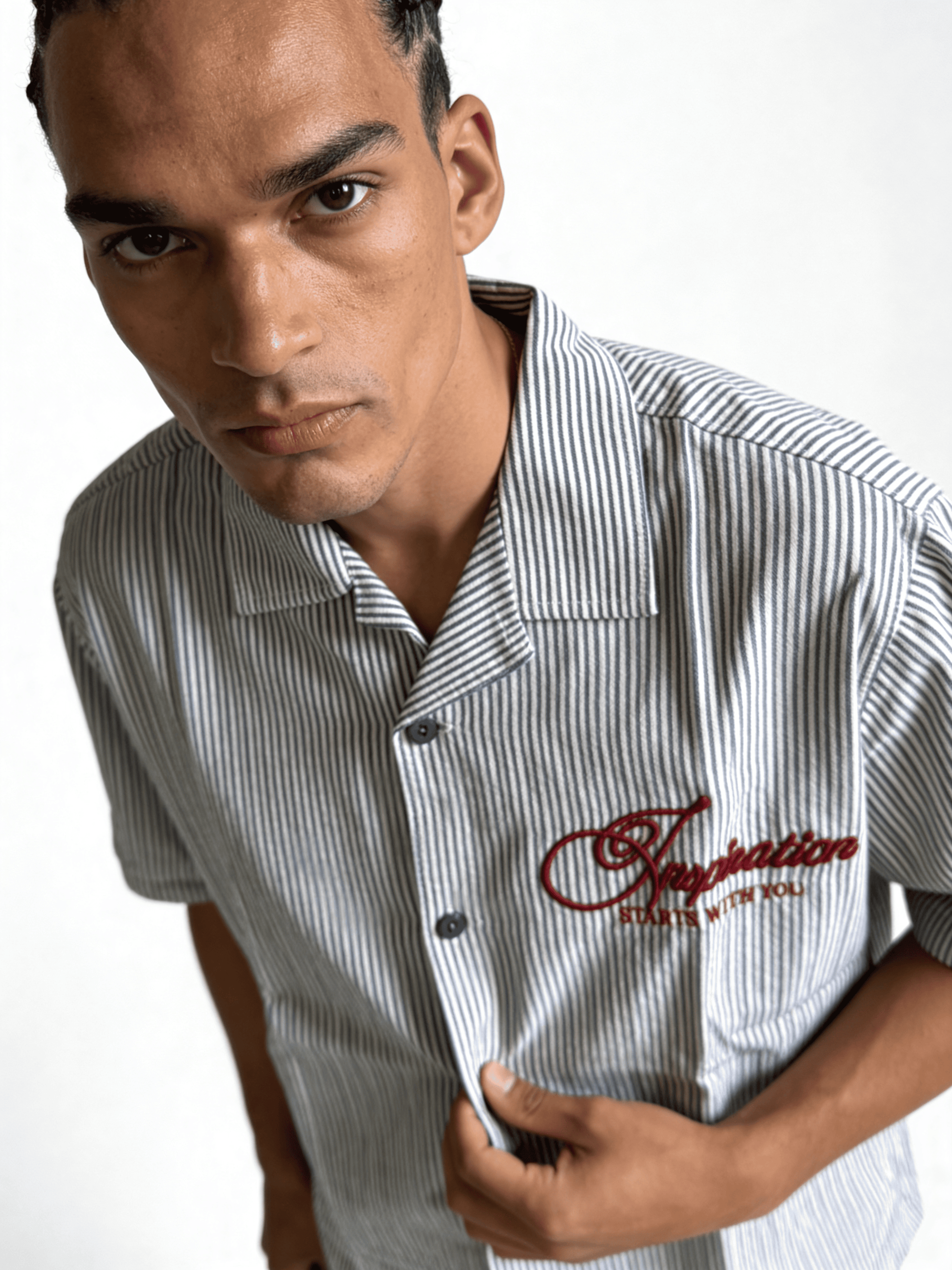 Boxy Striped Cotton Graphic Short Sleeve Shirt - jeddah
