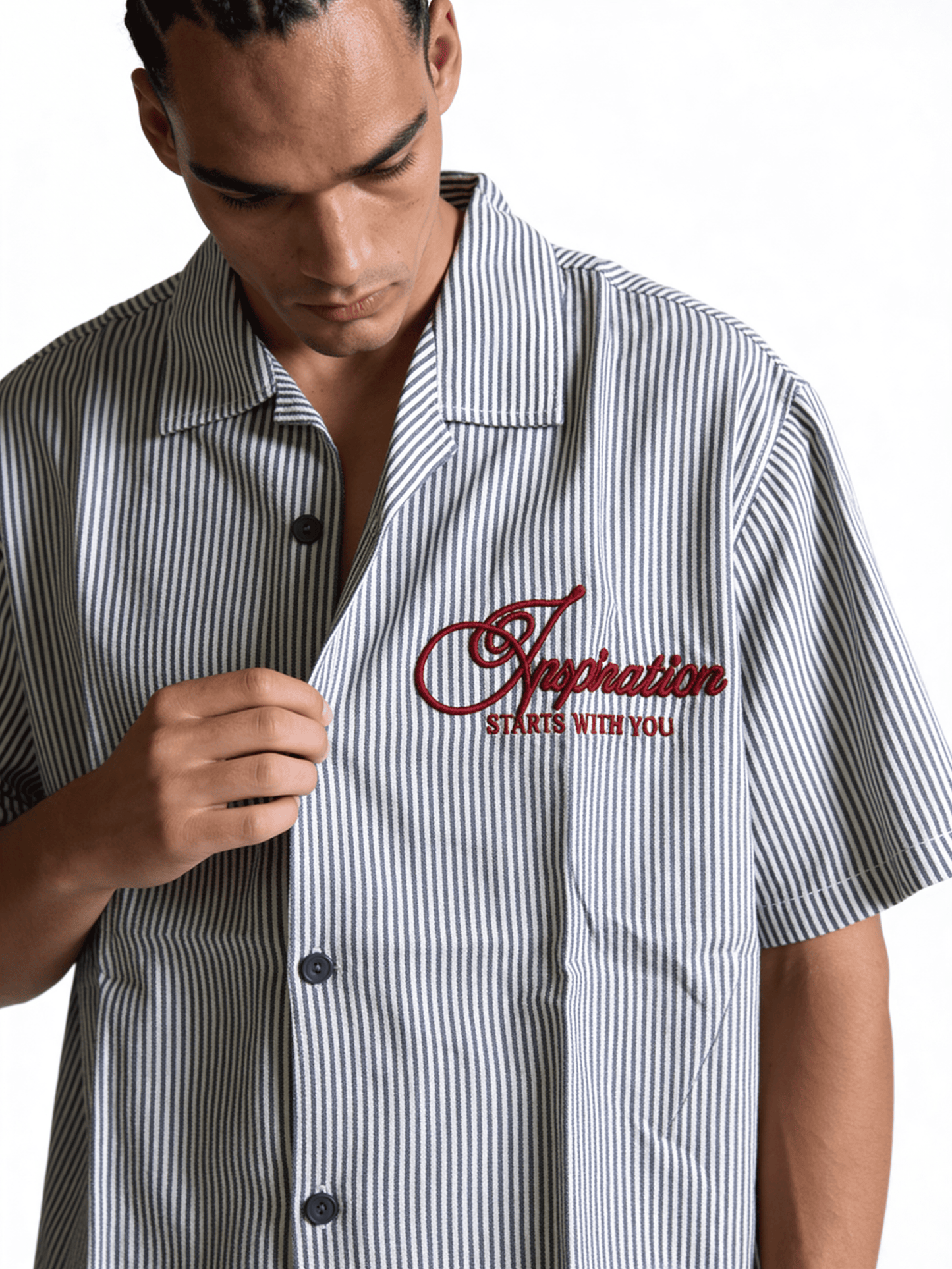 Boxy Striped Cotton Graphic Short Sleeve Shirt - jeddah